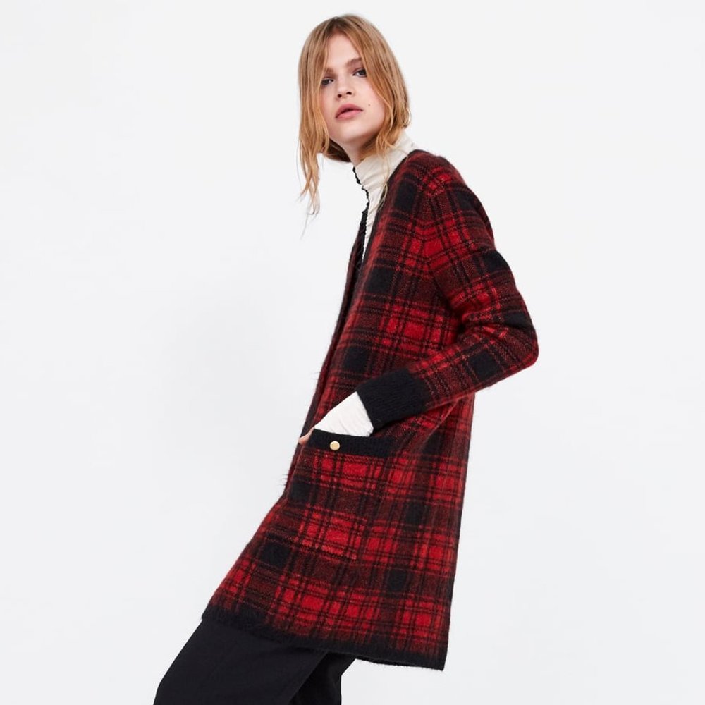 Zara Plaid Double Breasted Sweater Coat - Picture 4 of 8